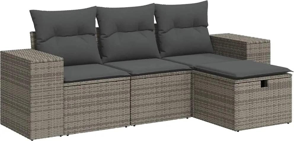vidaXL 4 részes szürke polyrattan kerti ülőgarnitúra párnákkal