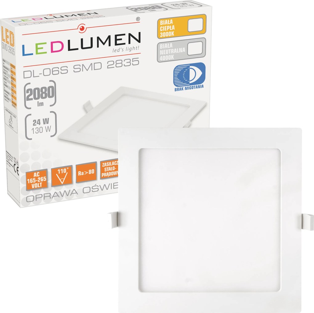 Mennyezeti lámpa plafon Led panel 24W=130W 2080lm slim lámpatest 30mm IP44 3000K