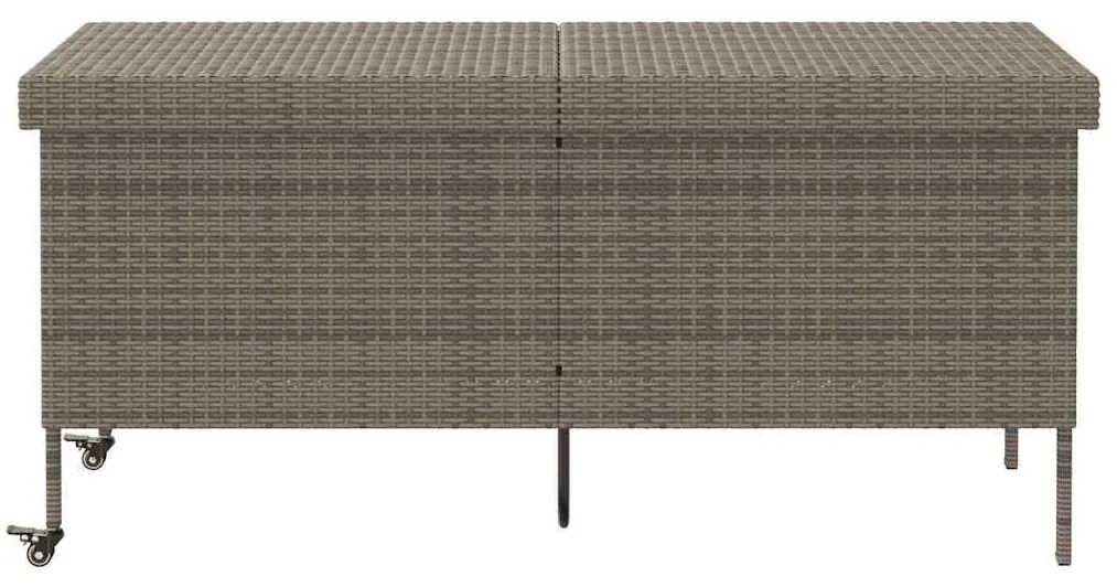 szürke polyrattan kerti tárolóláda kerekekkel 160x55x75 cm