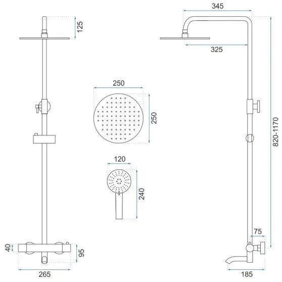 REA-P6604 - LUNGO zuhanyszett termosztátos csapteleppel, szálcsiszolt arany