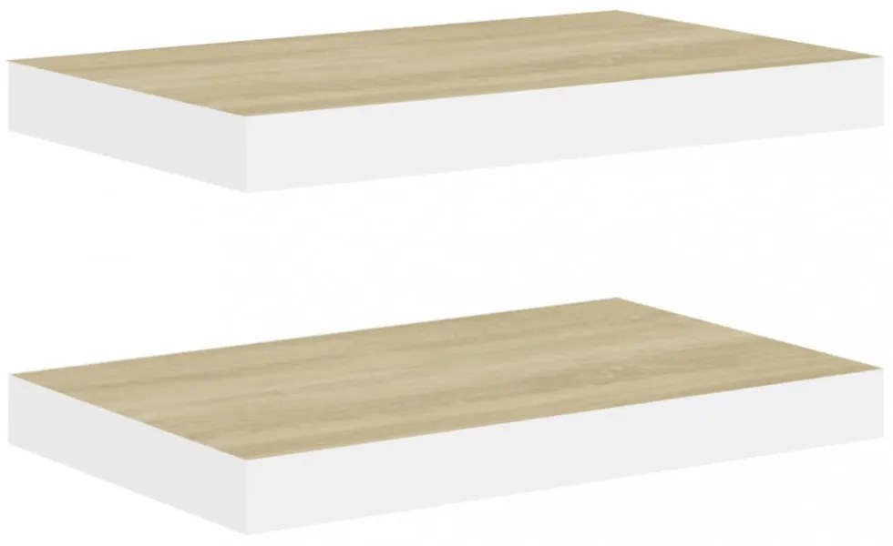 2 db tölgyszínű és fehér MDF lebegő fali polc 50 x 23 x 3,8 cm