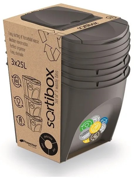 Prosperplast SORTIBOX 3 x 25 l szürke hulladékgyűjtő