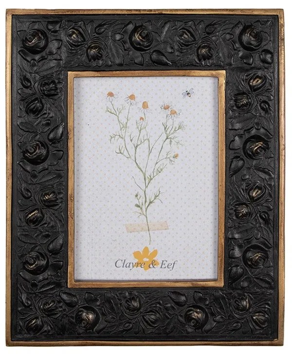 Fekete rózsa virágos vintage képkeret 13x18 cm