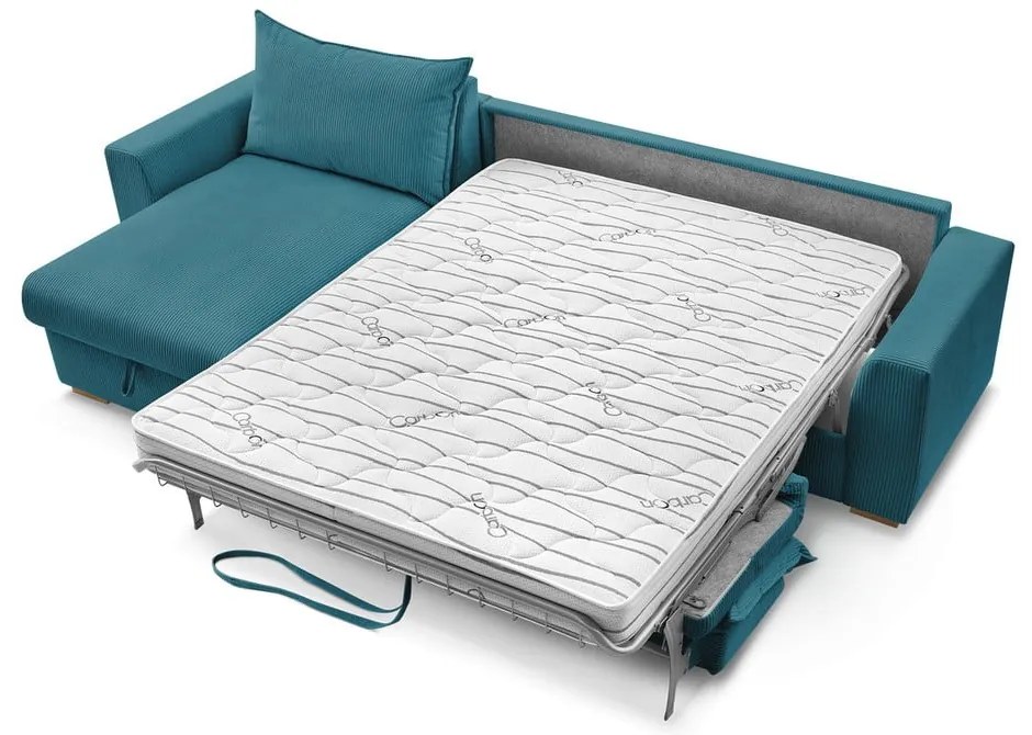 Kék kordbársony kinyitható sarokkanapé (variálható) Augustin – Bobochic Paris