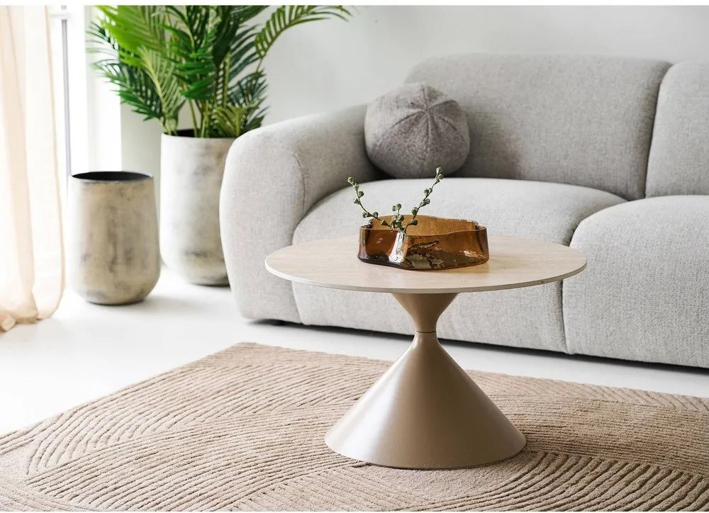 Bézs kerek dohányzóasztal kerámia asztallappal ø 70 cm Annecy – House Nordic