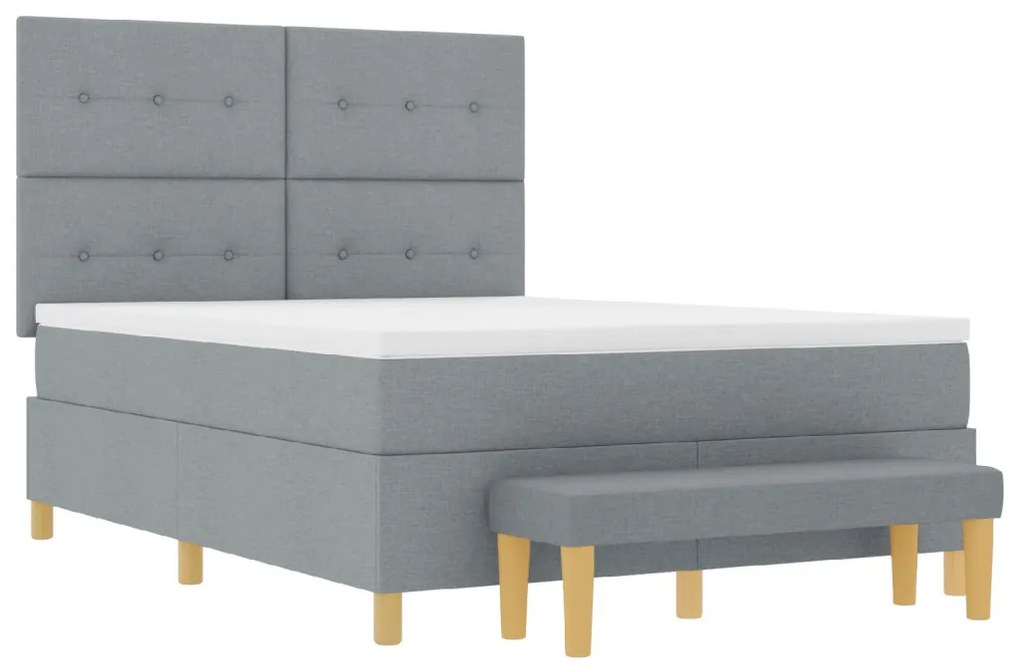 vidaXL Boxspring Ágy Matraccal és Pad Light Grey 140x200 cm Szövet