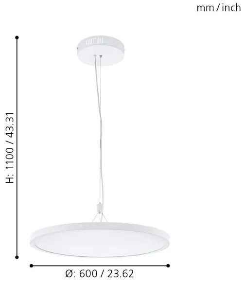 Eglo 33676 - LED RGBW dimmelhető csillár kábelen CERIGNOLA-C LED/32W/230V fehér + távirányító