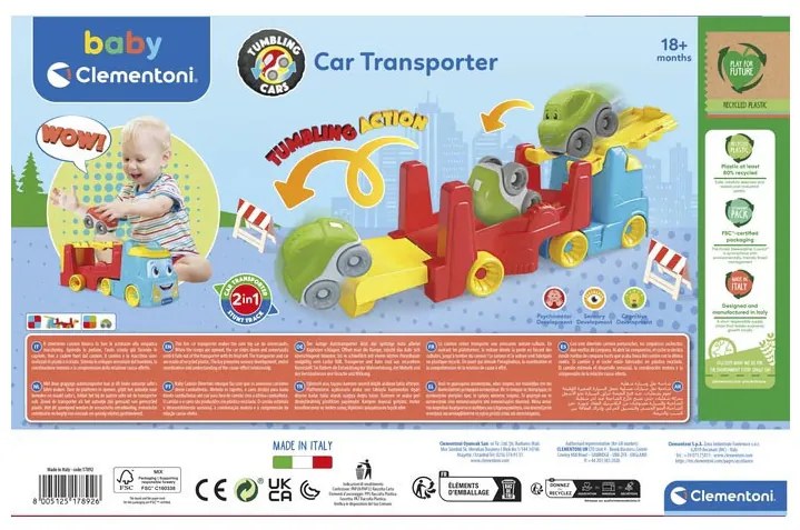 Színes Team Red bukfenceztető autószállító 2 az 1-ben Clementoni