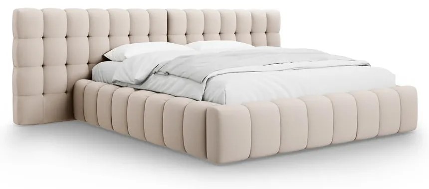 Bézs kárpitozott ágyneműtartós franciaágy ágyráccsal 180x200 cm Mamaia – Micadoni Home