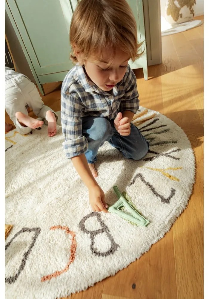 Krémszínű pamut gyerek játszószőnyeg ø120 cm ABC Color and Letters – Lorena Canals