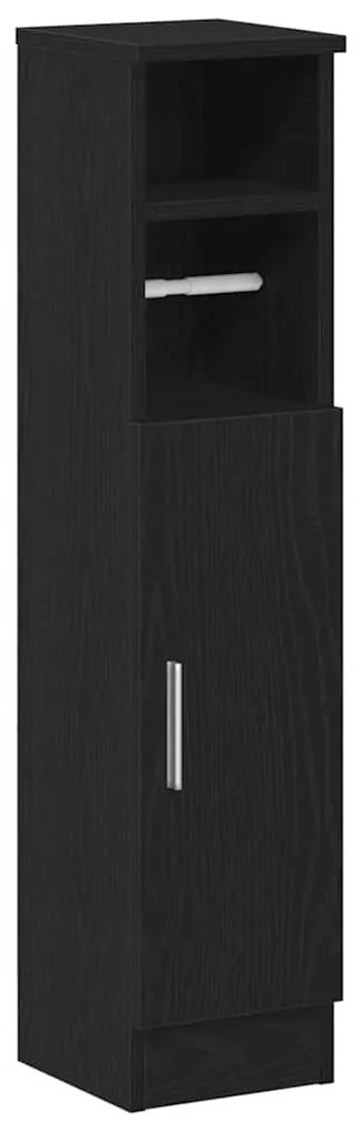fekete fürdőszobaszekrény tekercstartóval 20,5x22x90 cm