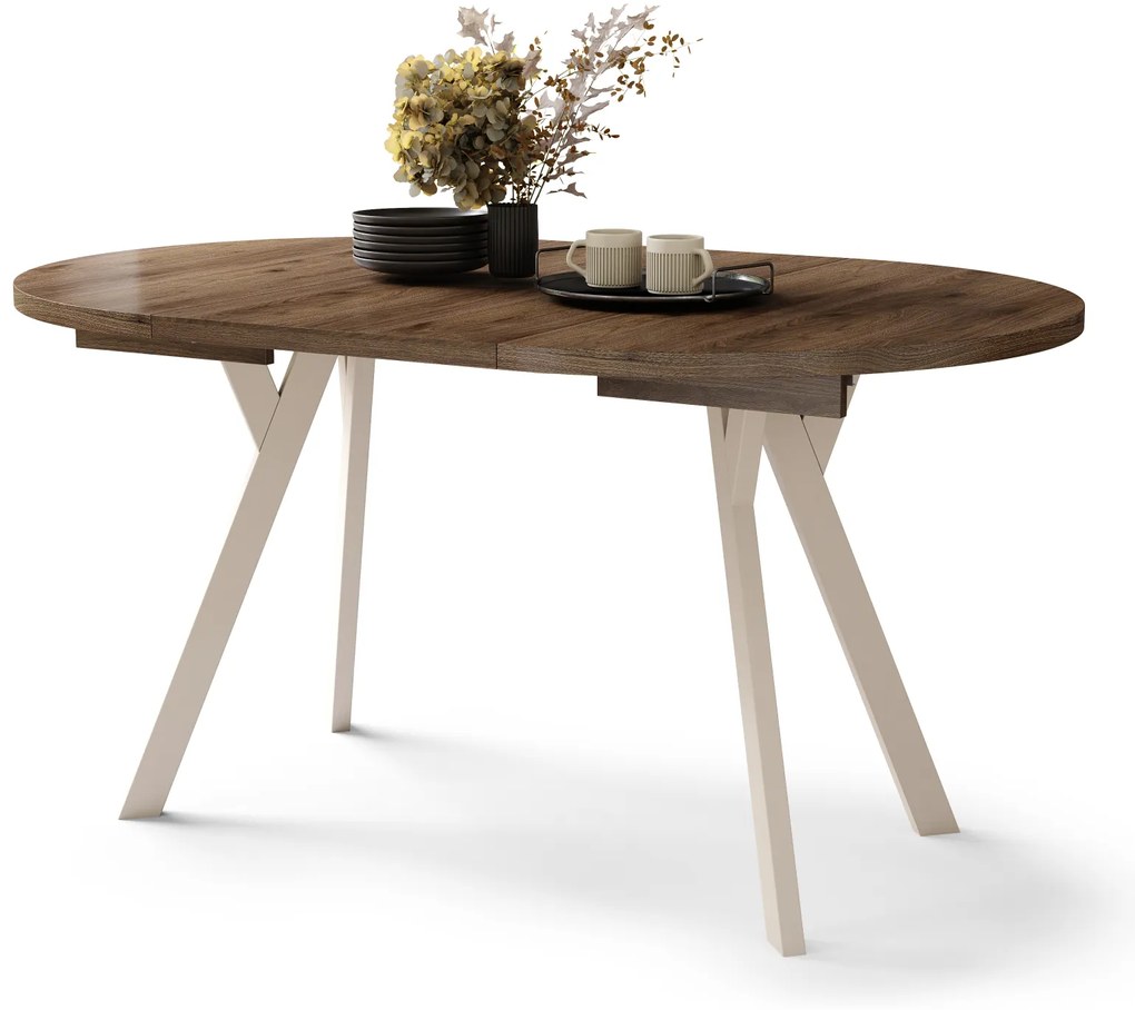 Mazzoni ALDO Elegáns Dió/bézs lábak - BŐVÍTHETŐ KEREK ASZTAL Y ALAKÚ LÁBAKKAL LOFT/IPARI STÍLUSÚ NAPPALIBA/ÉTKEZŐBE