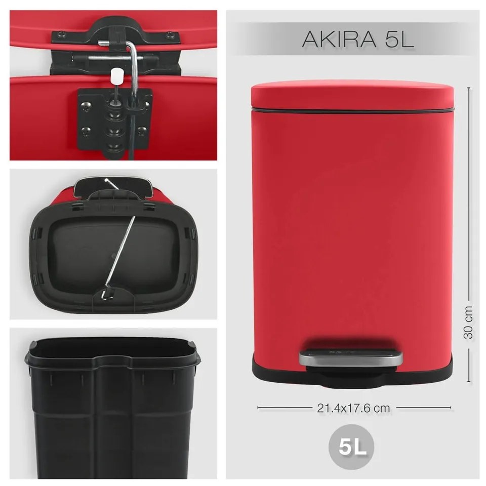 Piros acél pedálos szemetes 5 l Akira – Spirella