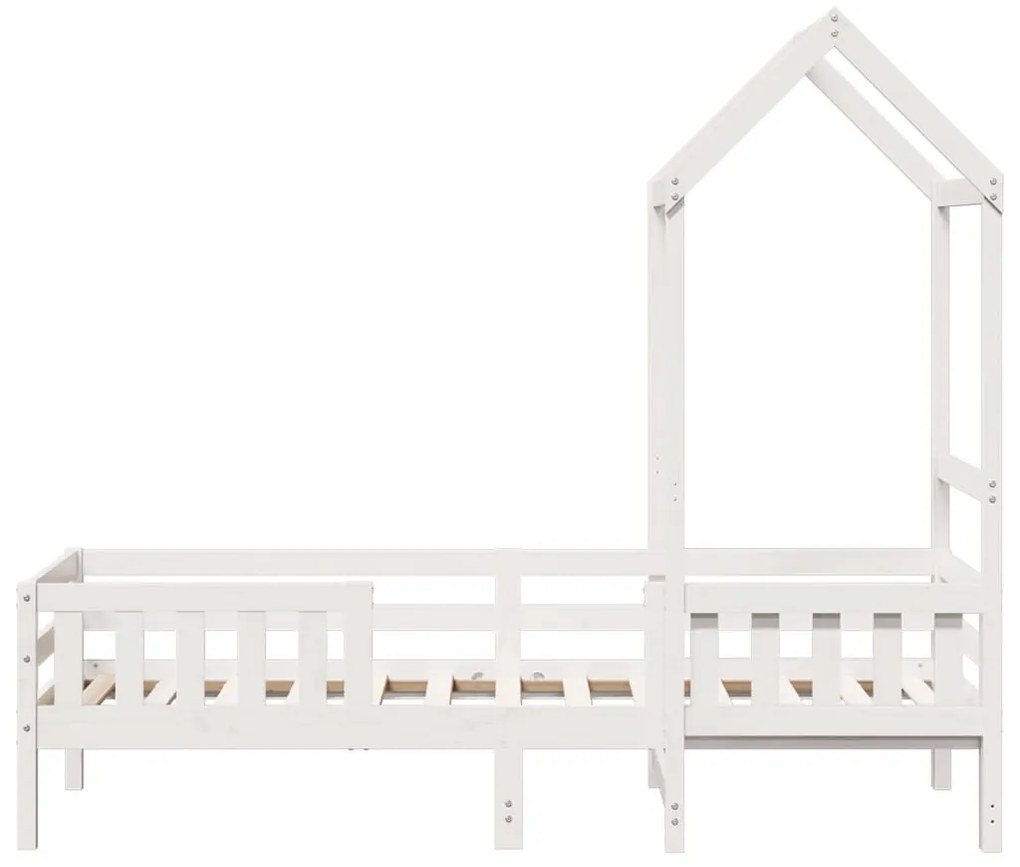 fehér tömör fenyőfa ágykeret tetővel 75 x 190 cm
