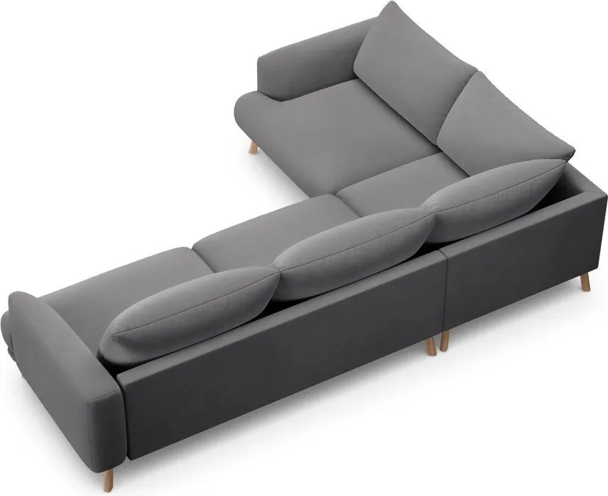 Szürke bársony sarokkanapé (bal oldali-L alakú) Naomi – Micadoni