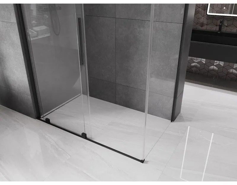 Mexen Velar, zuhanykabin tolóajtóval 150 (ajtó) x 90 (fal) cm, 8mm átlátszó üveg, fekete matt, 871-150-090-01-70