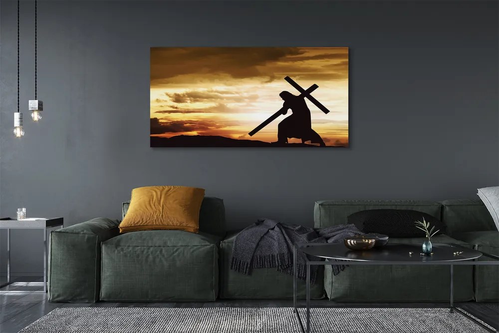 Canvas képek Jézus kereszt naplemente 100x50 cm