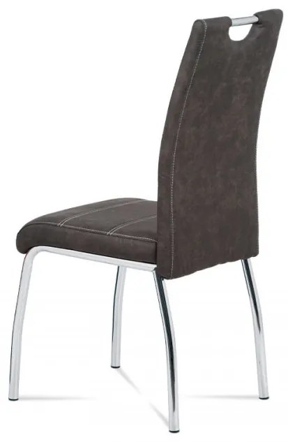 Scaun de dining modern gri cu picioare cromate HC-486