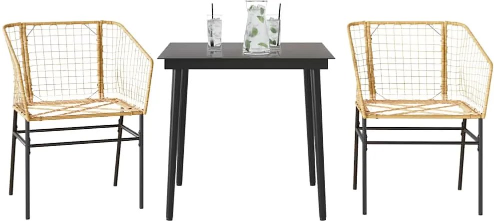 vidaXL 3 észes barna polyrattan üveg kerti étkezőgarnitúra