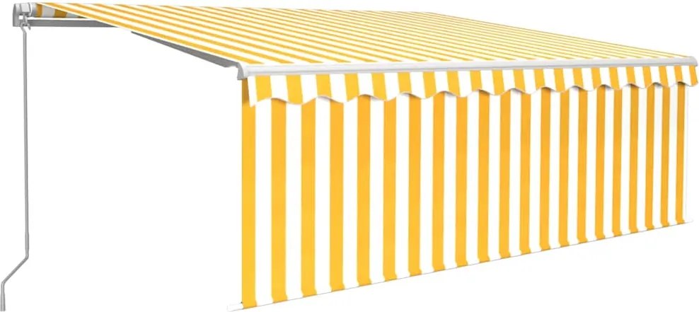 vidaXL sárga-fehér kézzel kihúzható LED-es napellenző redőnnyel 4x3 m