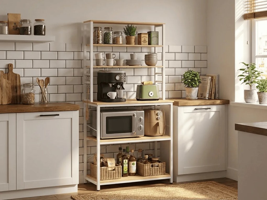 Konyhai polc LORANO 167x80 cm, fehér / tölgy dekoráció