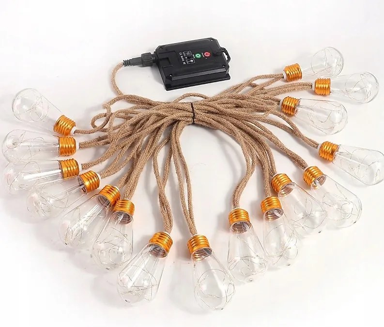 Szolár kerti fényfüzér, 20 izzóval, kültéri, IP44