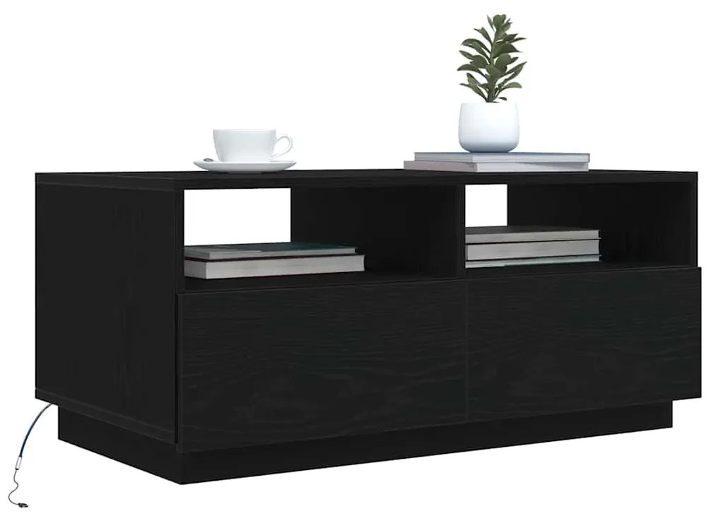 fekete tölgyszínű dohányzóasztal LED-lámpákkal 90x49x40 cm