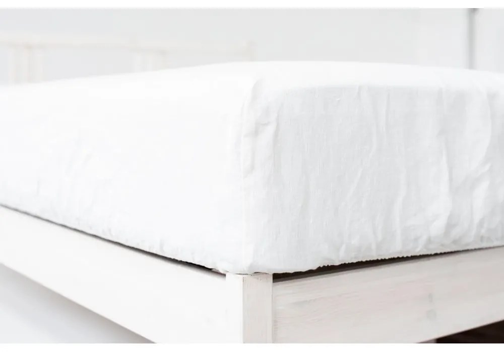 Fehér gumis lenkeverék lepedő 90x200 cm – Linen Tales