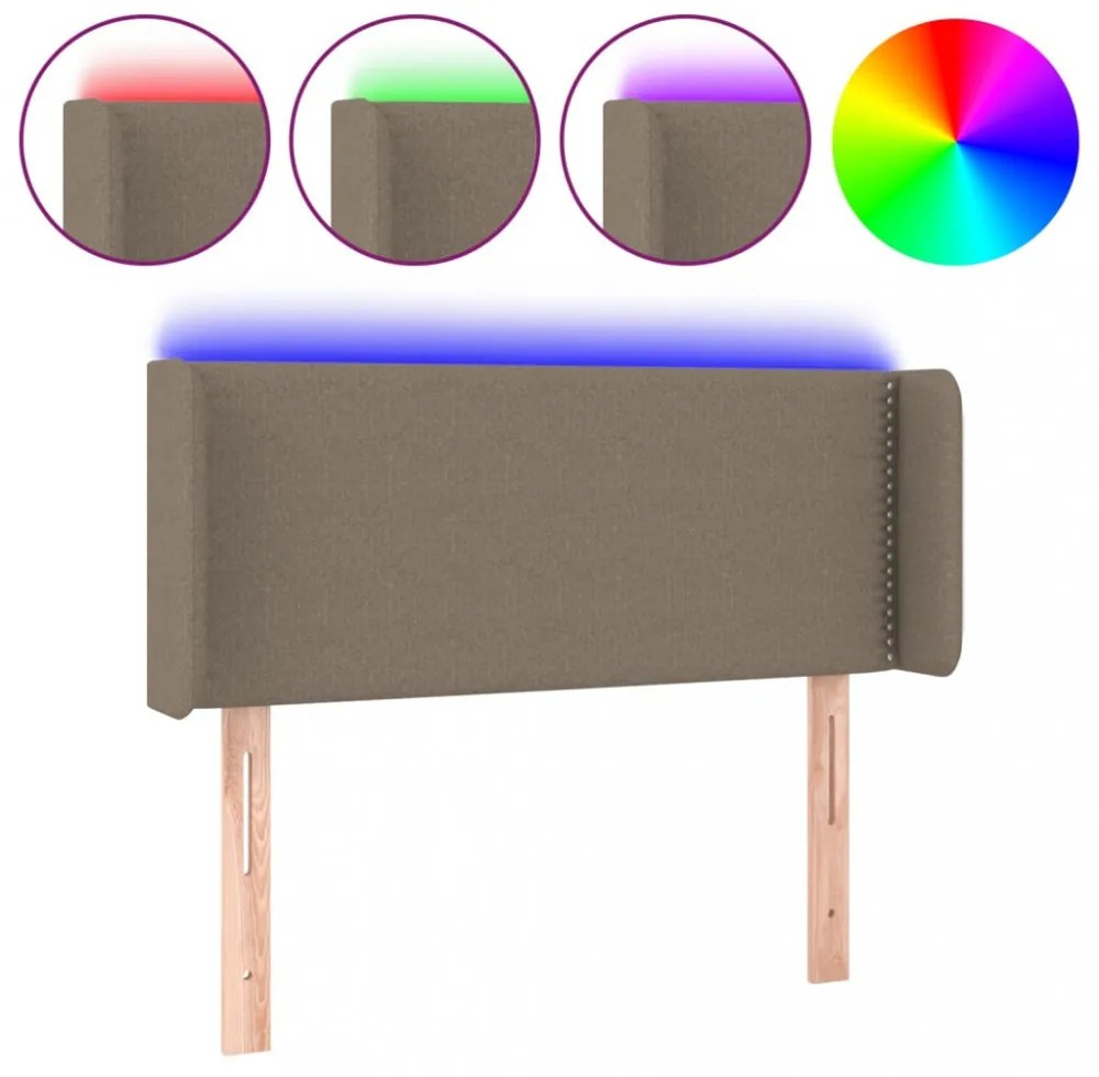 tópszínű szövet LED-es fejtámla 93 x 16 x 78/88 cm