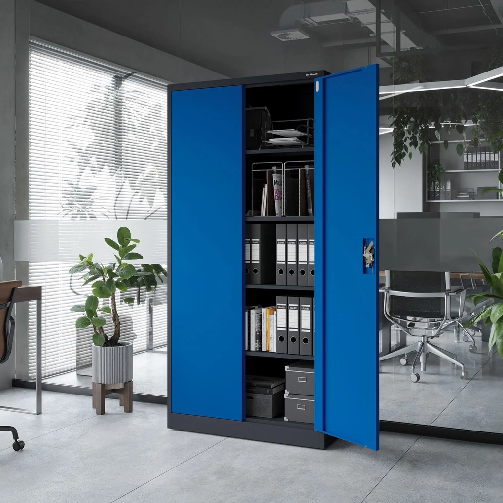 Fém iratszekrény JAN, 900 x 1850 x 400 mm, antracit-kék
