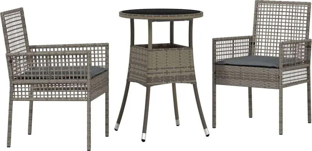 vidaXL Kert étkező szett 3 pcs Szürke polirattan