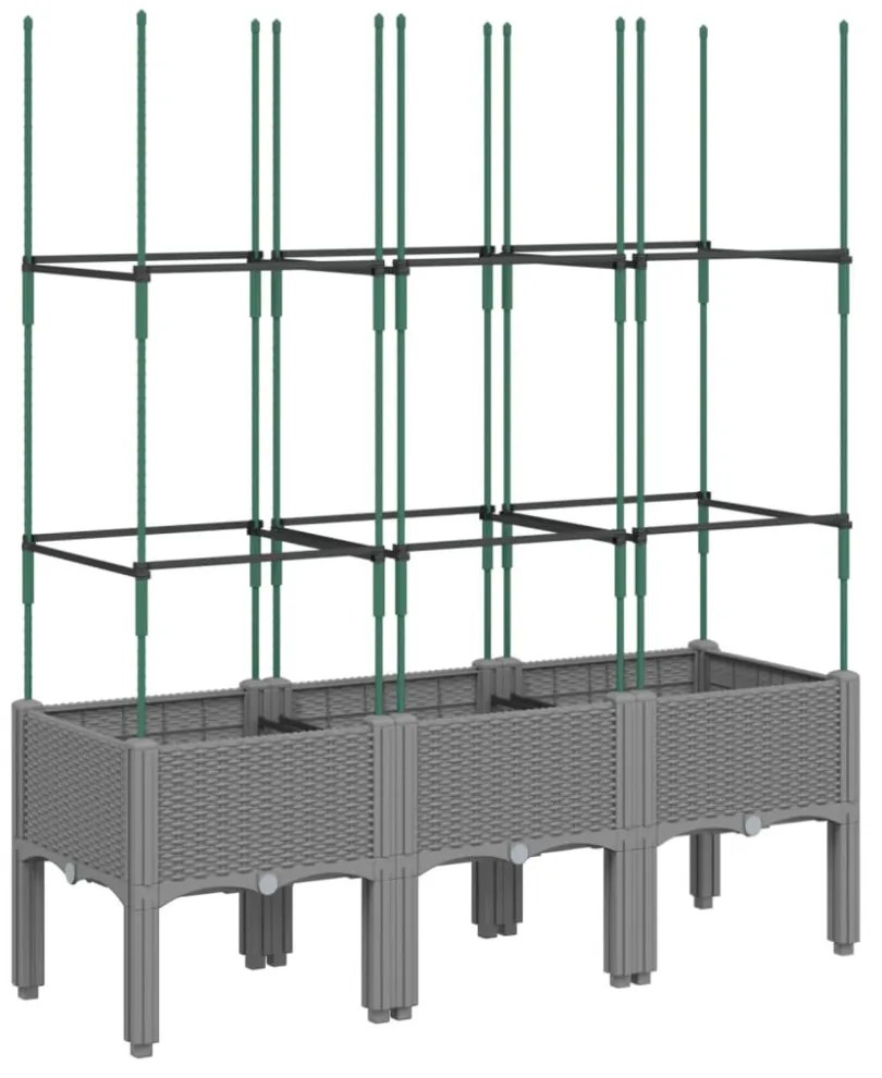 világosszürke PP rácsos kerti ültetőláda 120 x 40 x 142,5 cm