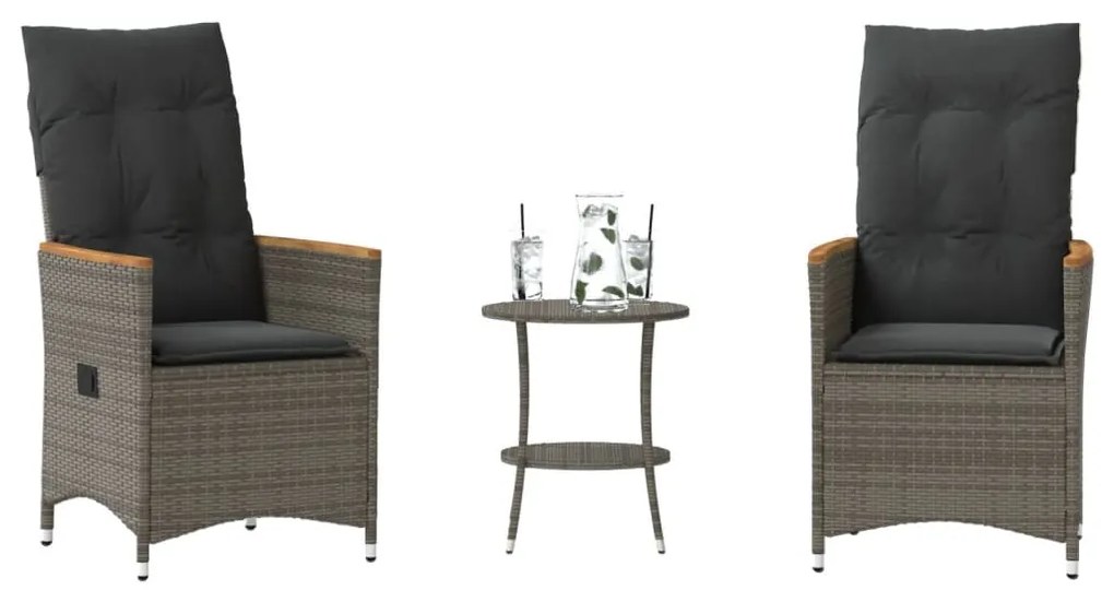 3 részes szürke polyrattan bisztrógarnitúra párnákkal