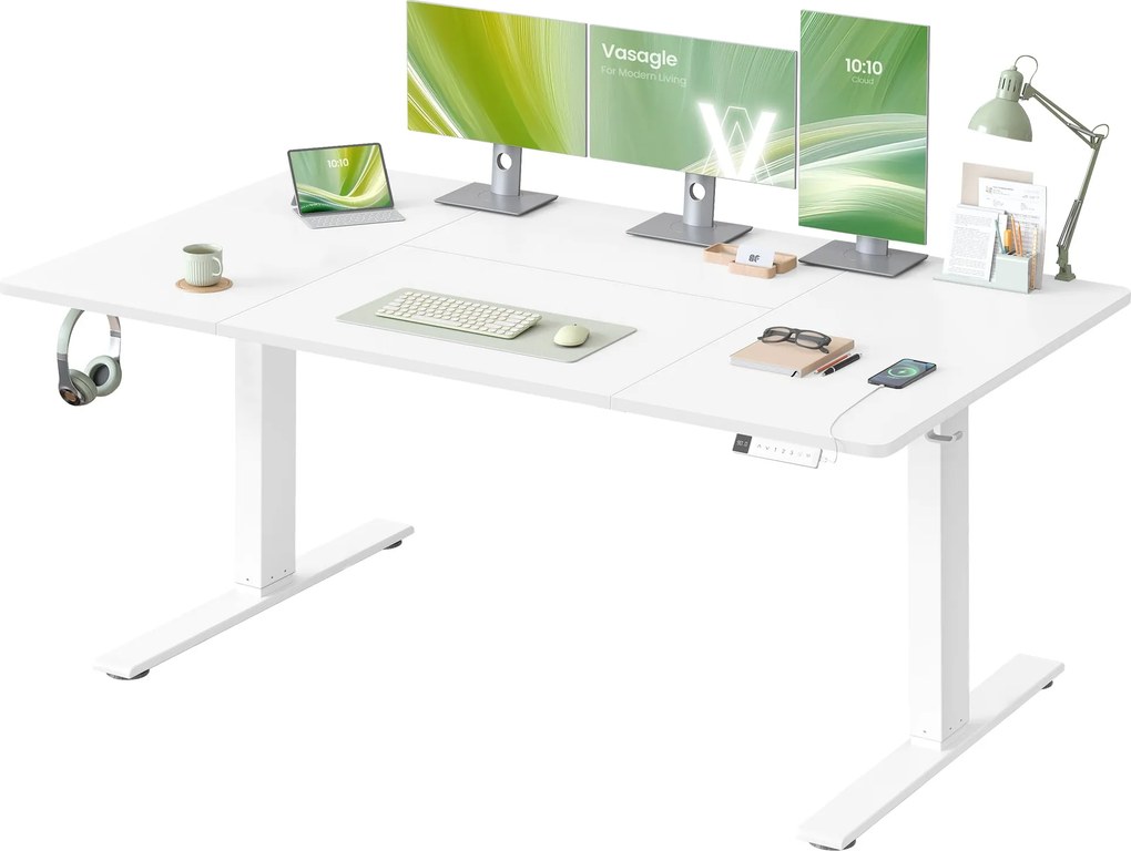 VASAGLE Elektromos állítható magasságú íróasztal USB-C porttal, 160x80 cm, fehér