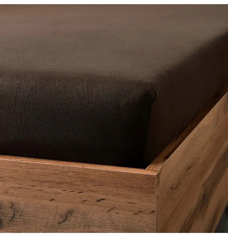 EMI sötétbarna 100% pamutjersey gumis lepedő, 180x220-as lap