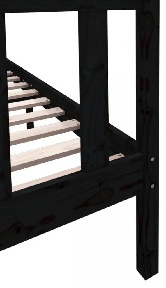 Double fekete tömör fenyőfa ágykeret 135 x 190 cm