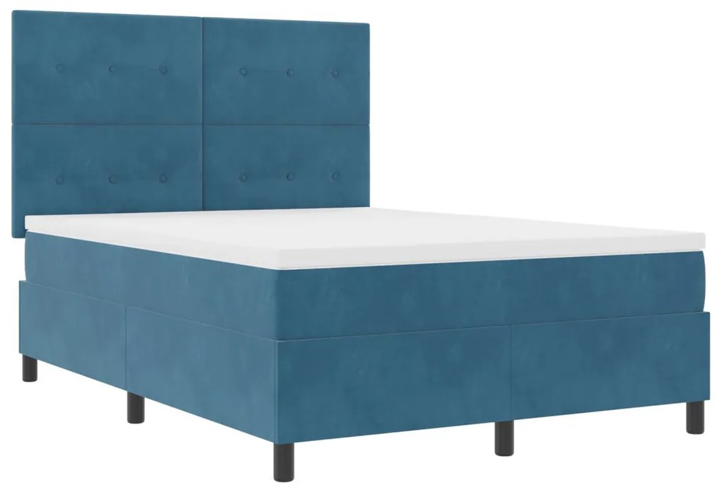 Boxspring Ágy Matraccal Sötétkék 140x200 cm Párnás