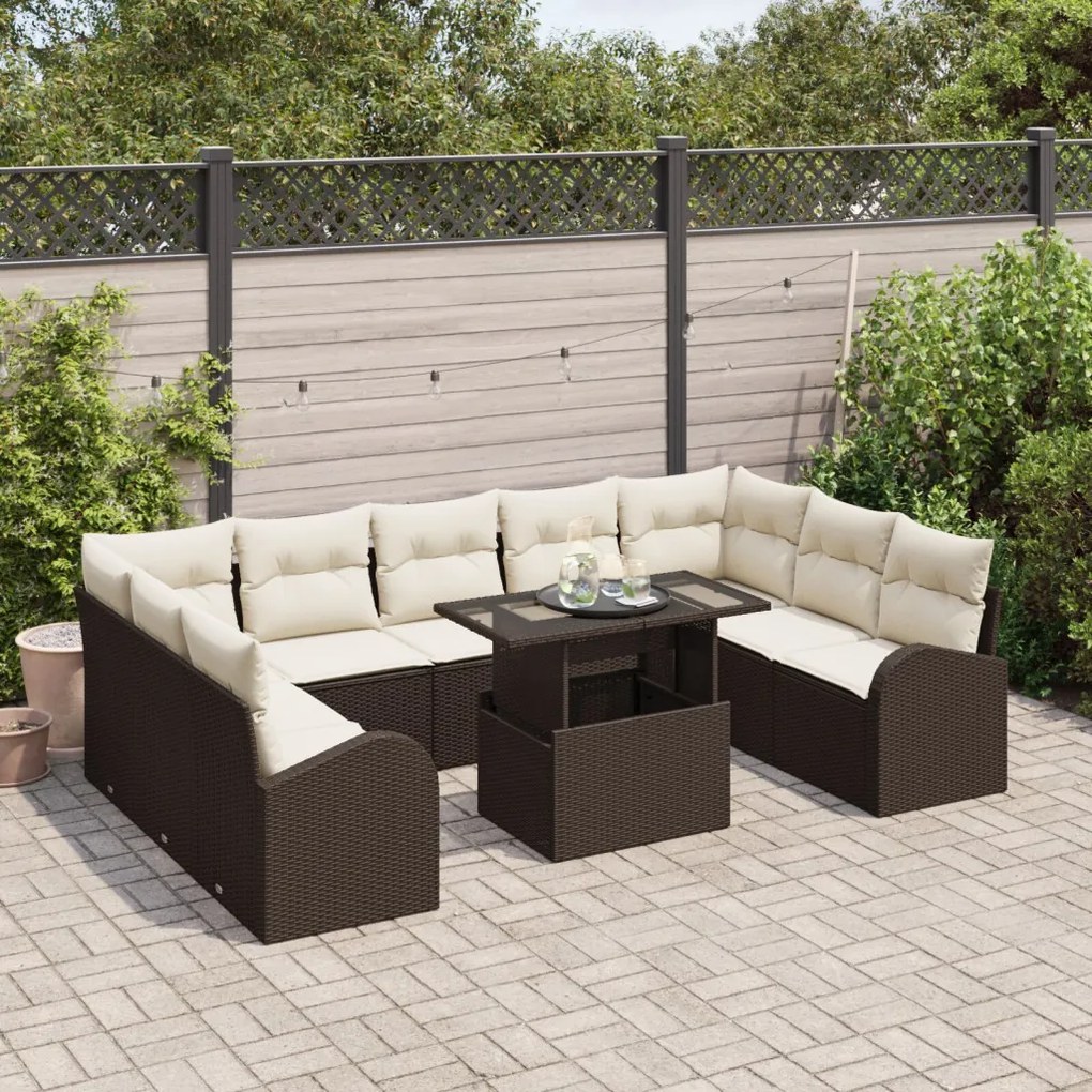 10 darabos Kerti Sofa Szett párnákkal Barna Poli Rattan