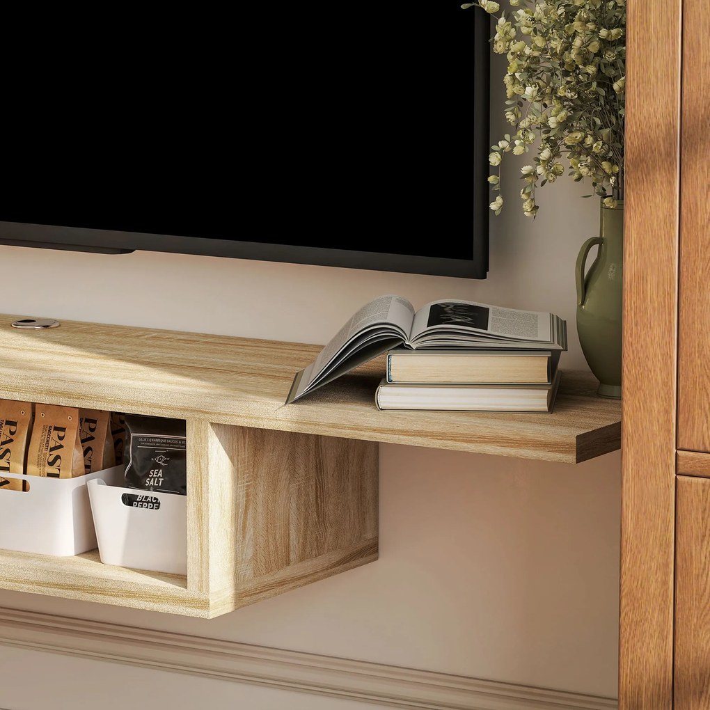 HOMCOM F Floating Wall TV Állvány Polccal - Tölgy | Aosom