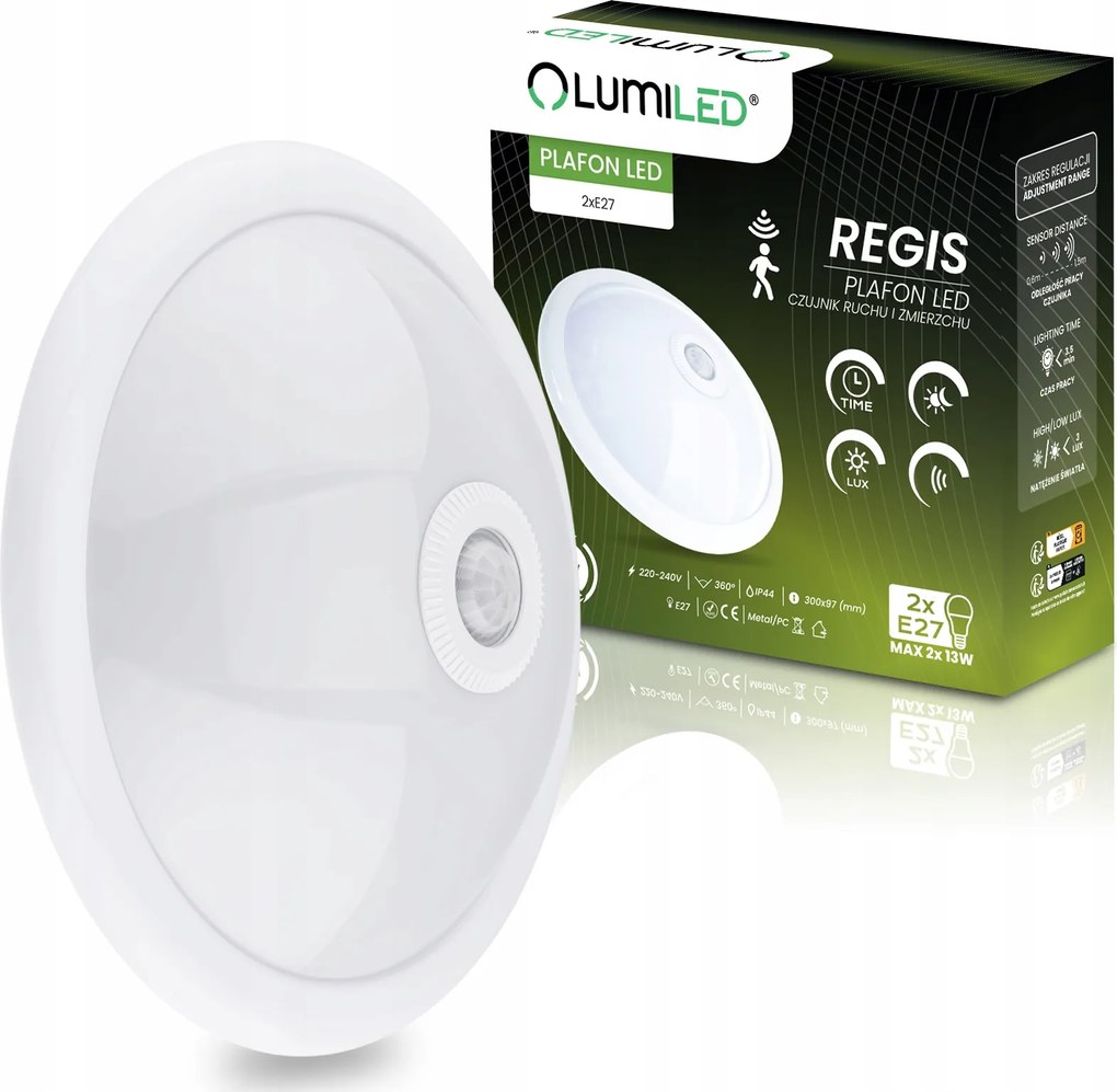 Led Plafon 2x E27 Kerek IP44 Lámpa Mozgásérzékelő Mennyezeti Falra szerelhető Panel