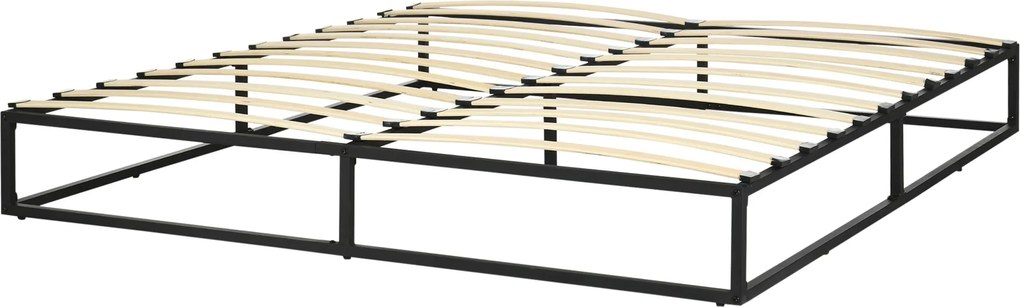 HOMCOM 25 cm Magas Acél Ágykeret 180x200 cm-es Mattreshez Fából készült Léces Ágytartó 1-2 Fő Részére Modern Stílusban Fekete | Aosom