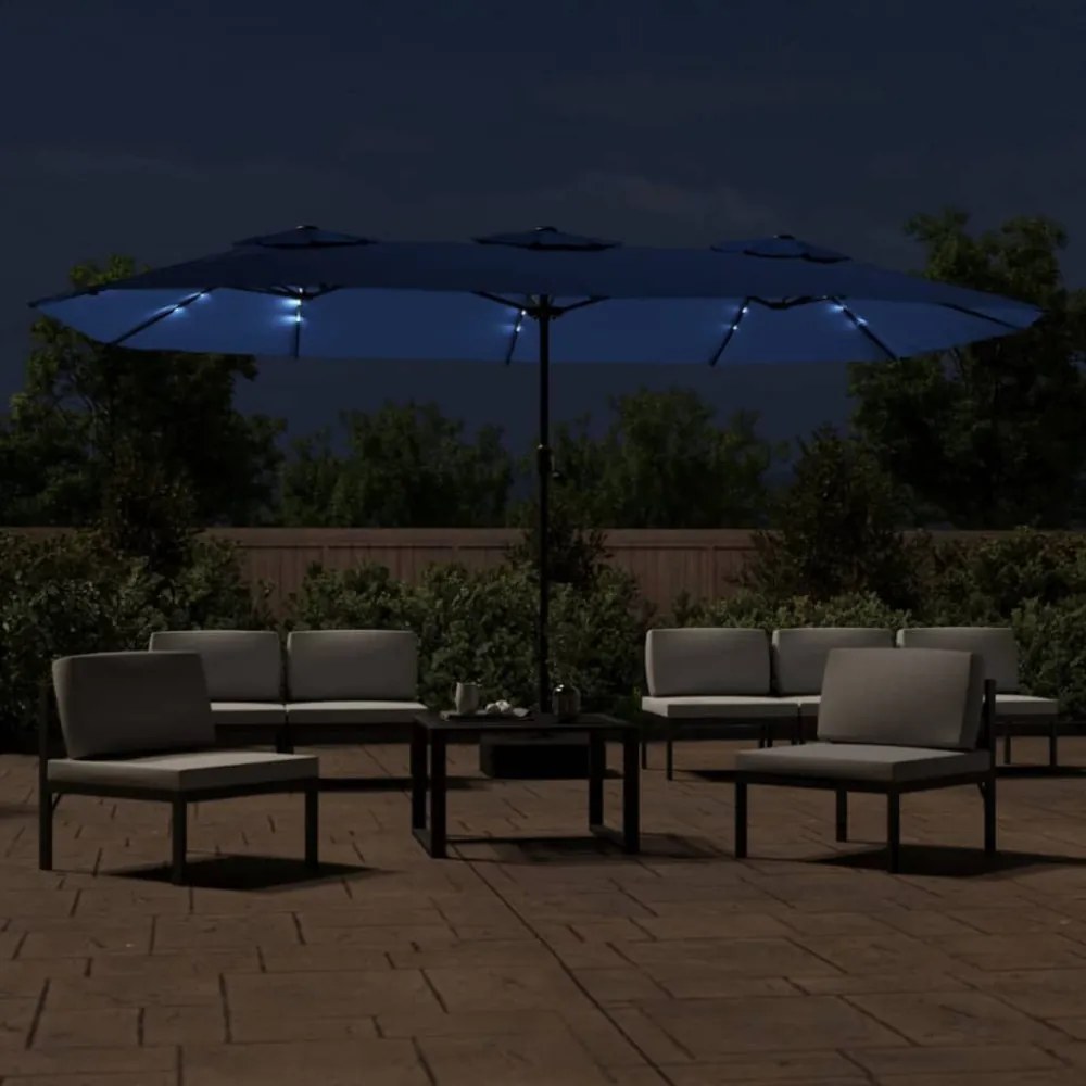 azúrkék dupla tetős LED-es napernyő 449x265 cm