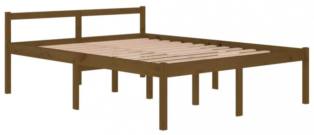 King Size mézbarna tömör fenyőfa ágy időseknek 150 x 200 cm