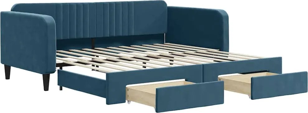 vidaXL kék kihúzható bársony heverő fiókkal 100 x 200 cm