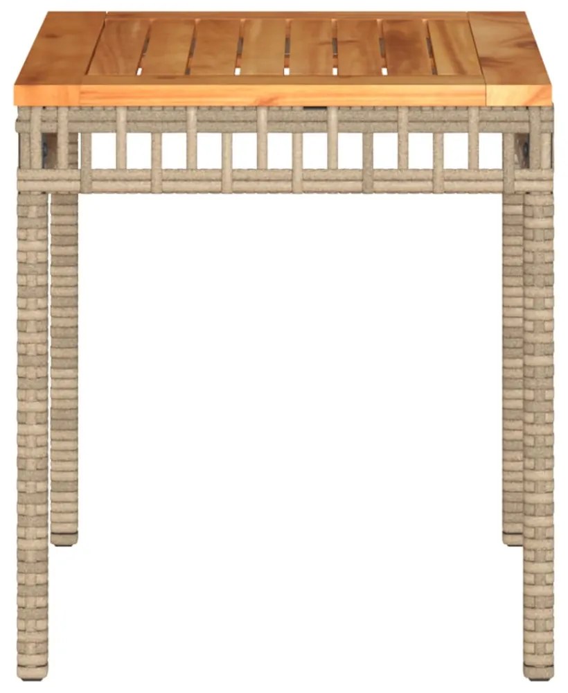 vegyes bézs polyrattan és akácfa kerti asztal 38 x 38 x 42 cm