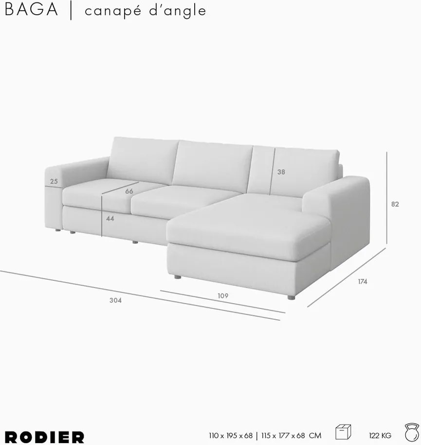 Bézs sarokkanapé (jobb oldali-heverő résszel) Baga – Rodier