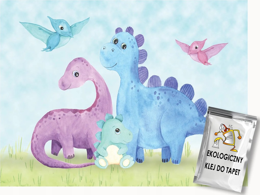Fotótapéta Flizelina Gyerekek Akvarell Dinoszauruszok Család Szülők 350x250 ragasztó