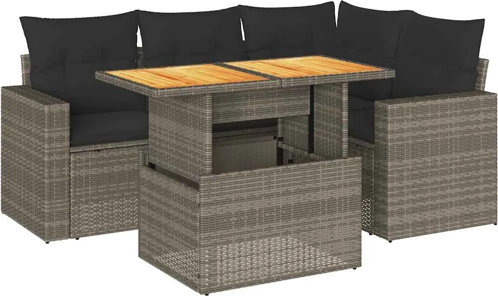 vidaXL 5 részes szürke polyrattan kerti ülőgarnitúra párnákkal