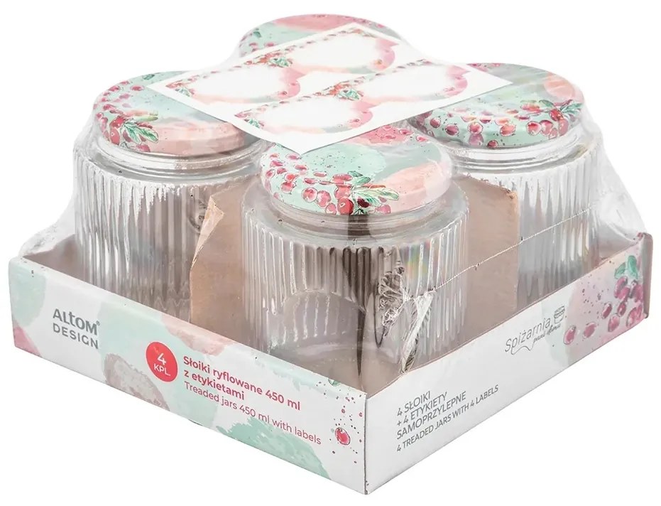 Altom befőttesüvegek fedővel és címkével 450 ml, 4 db, 450 ml