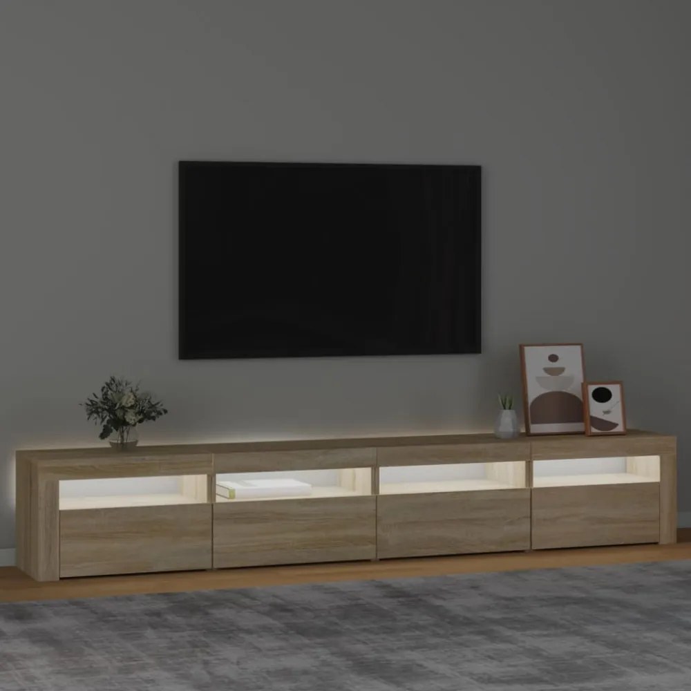 sonoma tölgy színű TV-szekrény LED-lámpákkal 240x35x40 cm